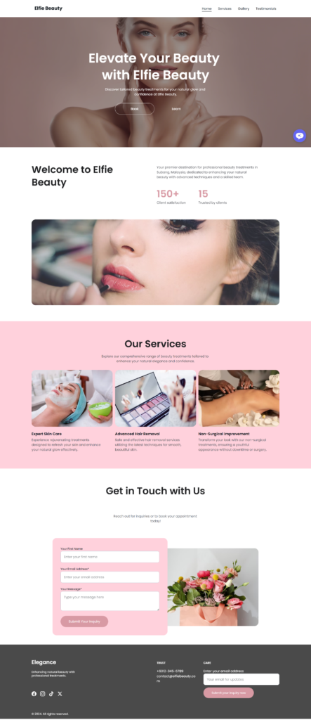 Elfie Beauty Landing Page